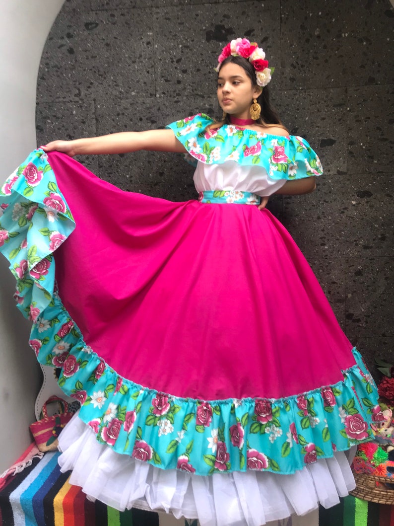 Mexican dress with top Handmade skirt Frida Kahlo style-womans | Etsy
