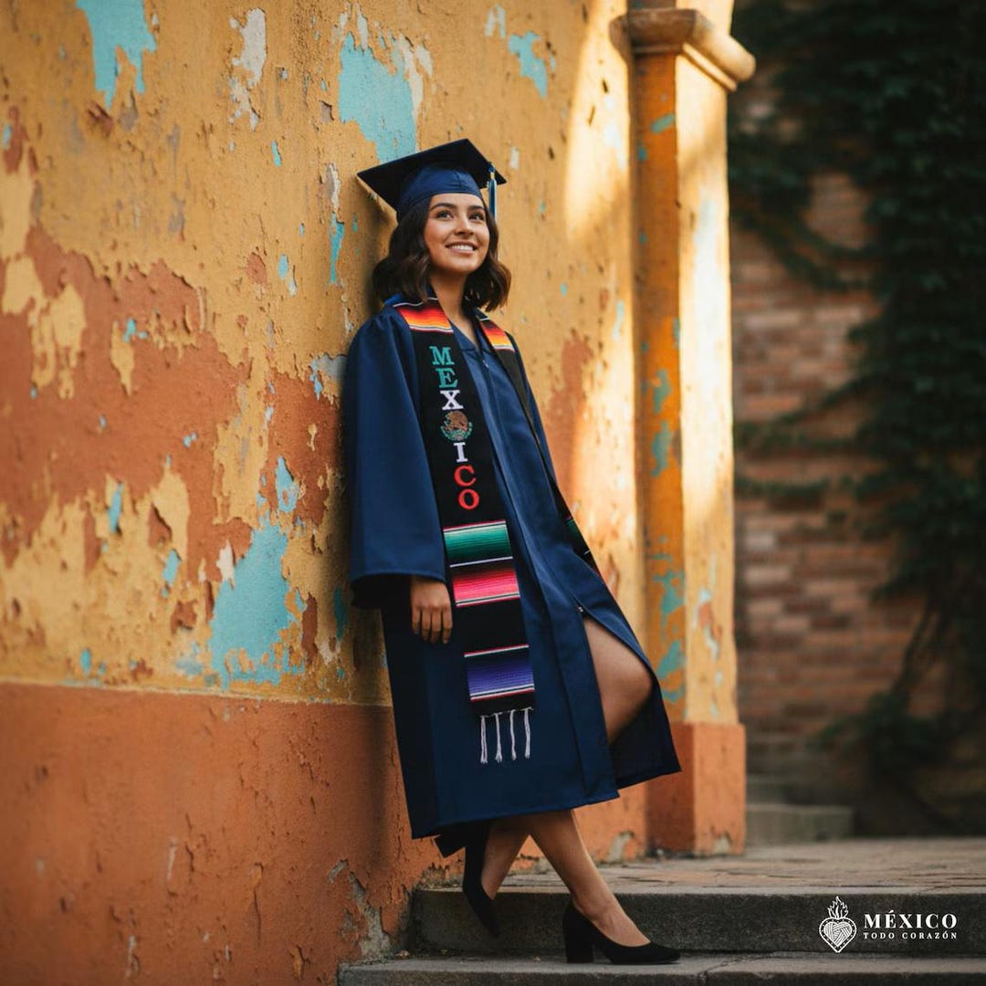 mexican graduation dress Stole With Tricolor “méxico” Letters, Eagle Symbol, and Custom Text | Personalized Sarape Sash USAPROMO-SEPT26