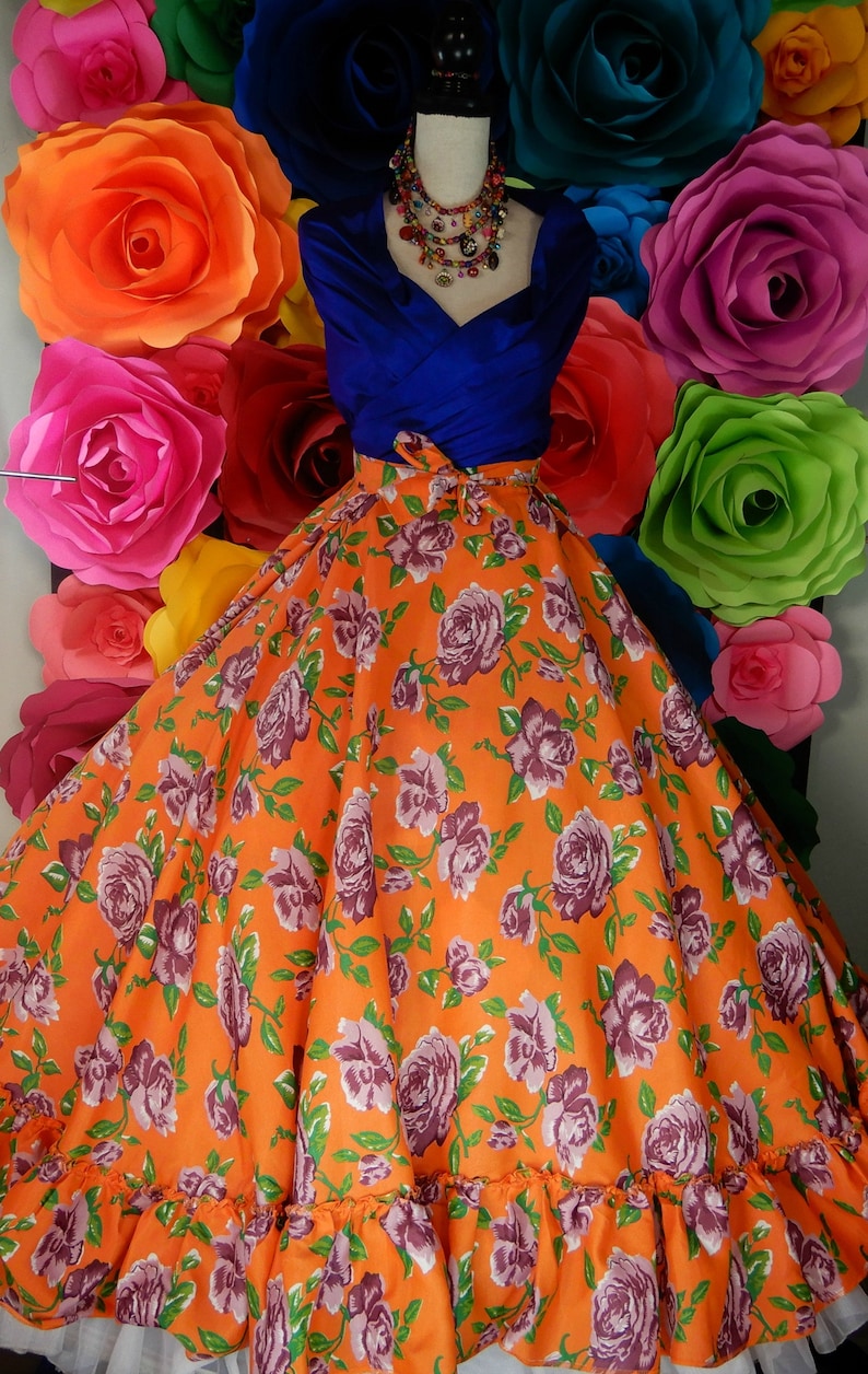 Frida Kahlo style-womans mexican boho coco theme party day of the dead SKIRT ONLY 90CM Mexican Flowered skirt 35 inches Handmade-Beautiful