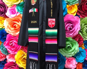 Class of 2024 Mexican graduation sarapeZarape sash Virgen of Guadalupe flowers zarape sash sarape graduation gift personalized embroidered