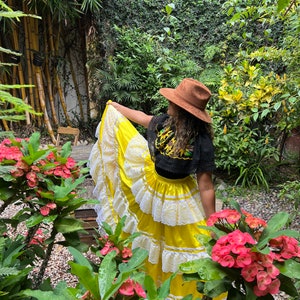 Mexican China Oaxaca Black style-womans mexican boho coco theme party  day of the dead SKIRT ONLY Guelagueza costume 96.5cm