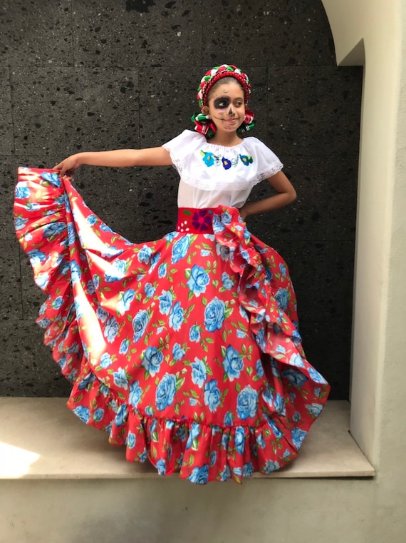 Falda Mexicana Floreada 8-10 Niños Falda Hermoso - Etsy