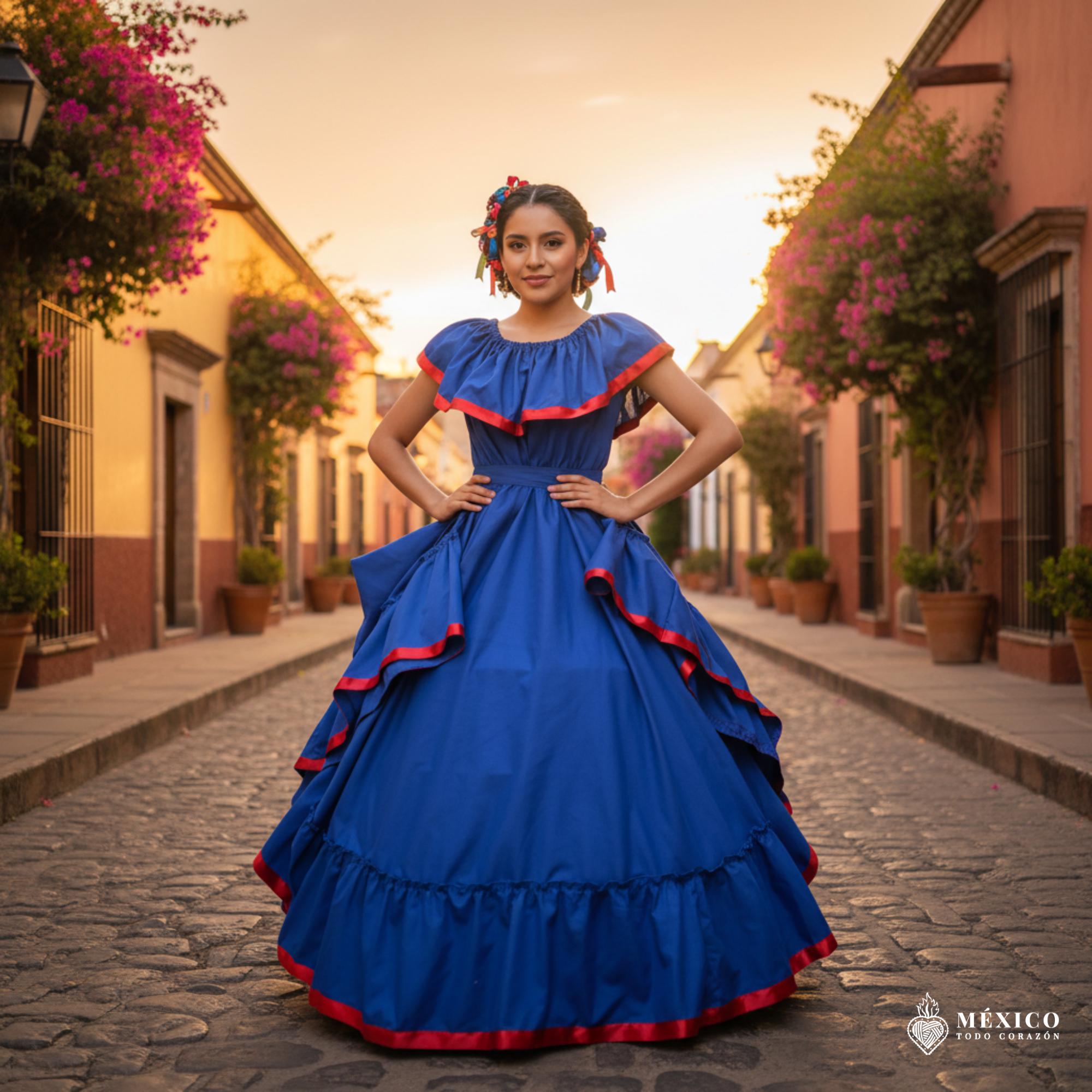 navy blue mexican dress Julissa Floral Dress-Mexican Embroidered Dress-Vestido Mexicano Floral