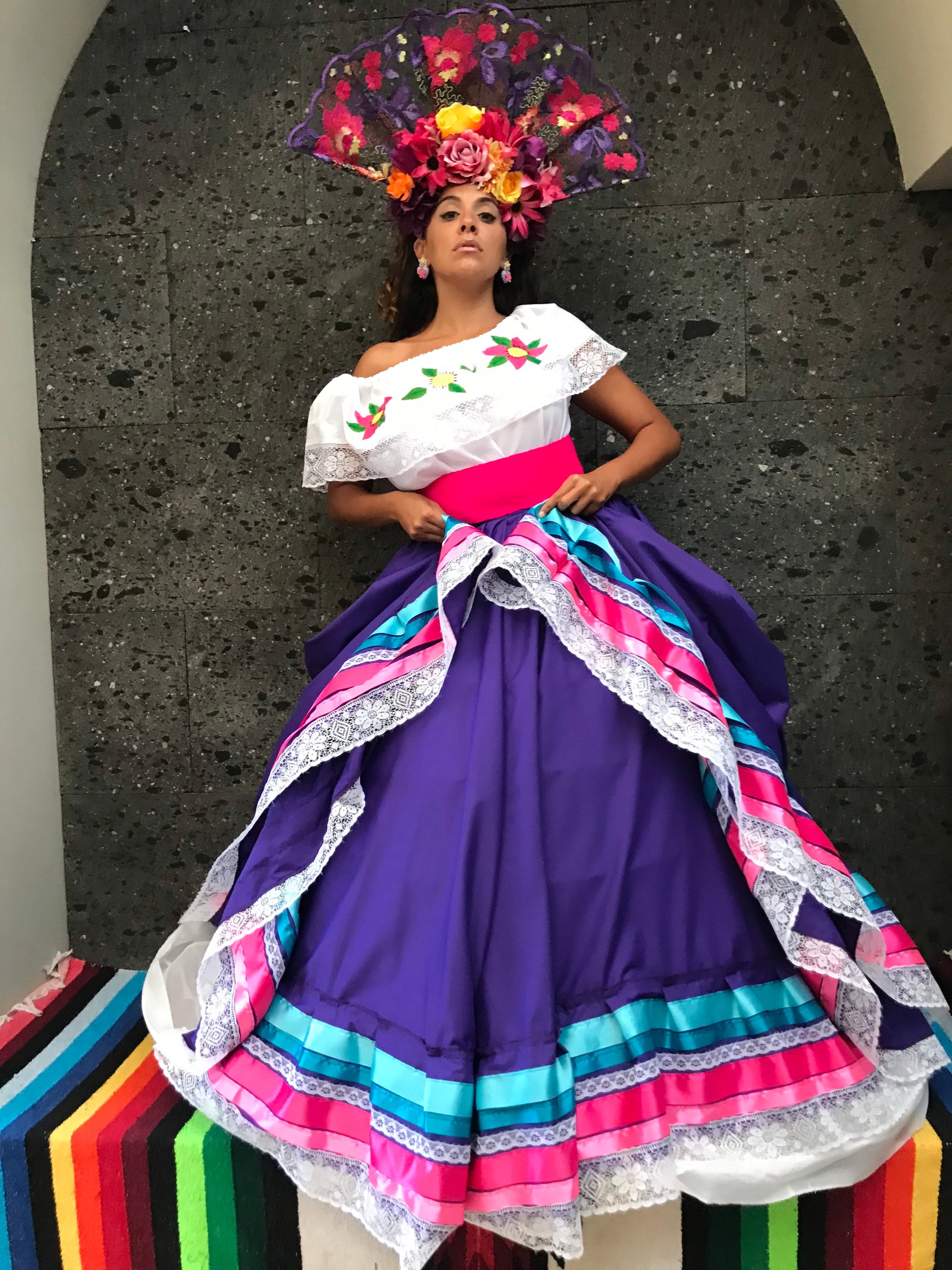 メキシコ ハリスコ ドレス 女性 サイズ XL-1XL ダブル サークル リボン