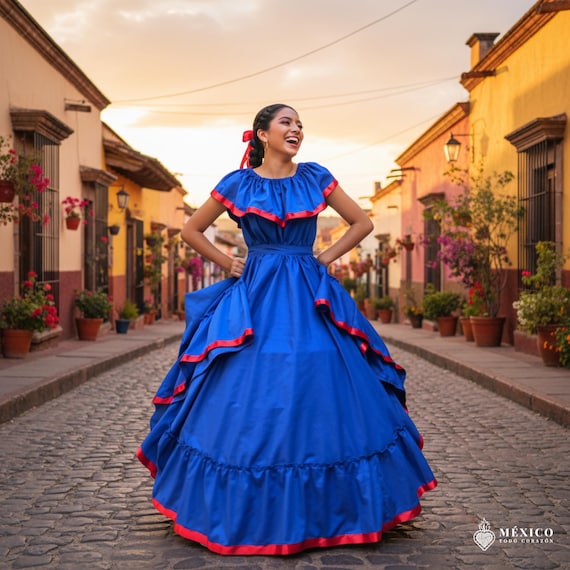 coco blue dresses Handmade Mexican Blue Dress: Boho Coco Party Style