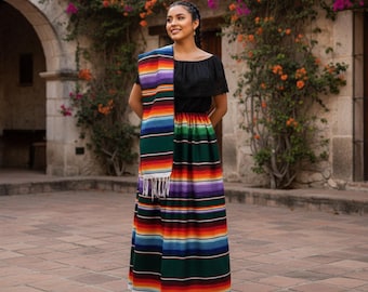 Mexican Serape Dress, Off-shoulder Blouse, Fiesta Outfit - Etsy Mexican Serape Dress, Off-shoulder Blouse, Fiesta Outfit - Etsy