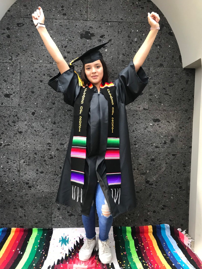 Graduation Mexican sash stole class of 2022 2021 2020 Black gold letters only at this  PERSONALIZATION AVAILABLE embroidered ships in 7 days 