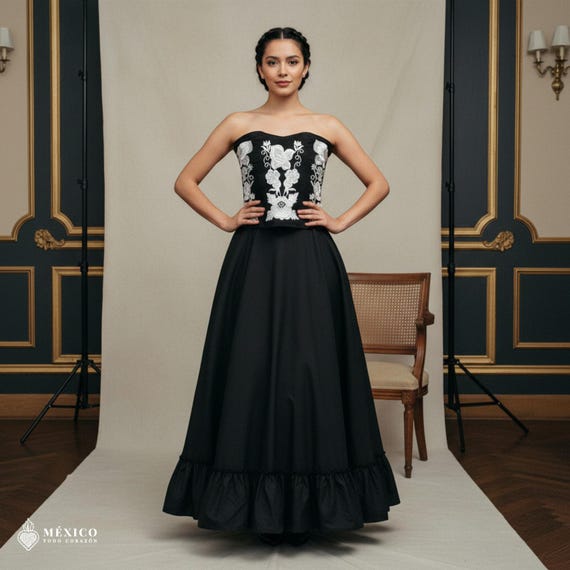 mexican corset dress Embroidered Mexican Wedding Corset and Skirt