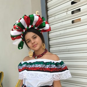 Hair piece ribbon  head piece Handmade - day of the dead  hair piece young adults and adults flower crown 5 de mayo mexica