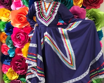 Mexican dress size 16 Purple Jalisco dress Folkloric - mexican boho hippie Mexican dance dress wedding 5 de mayo  fiesta