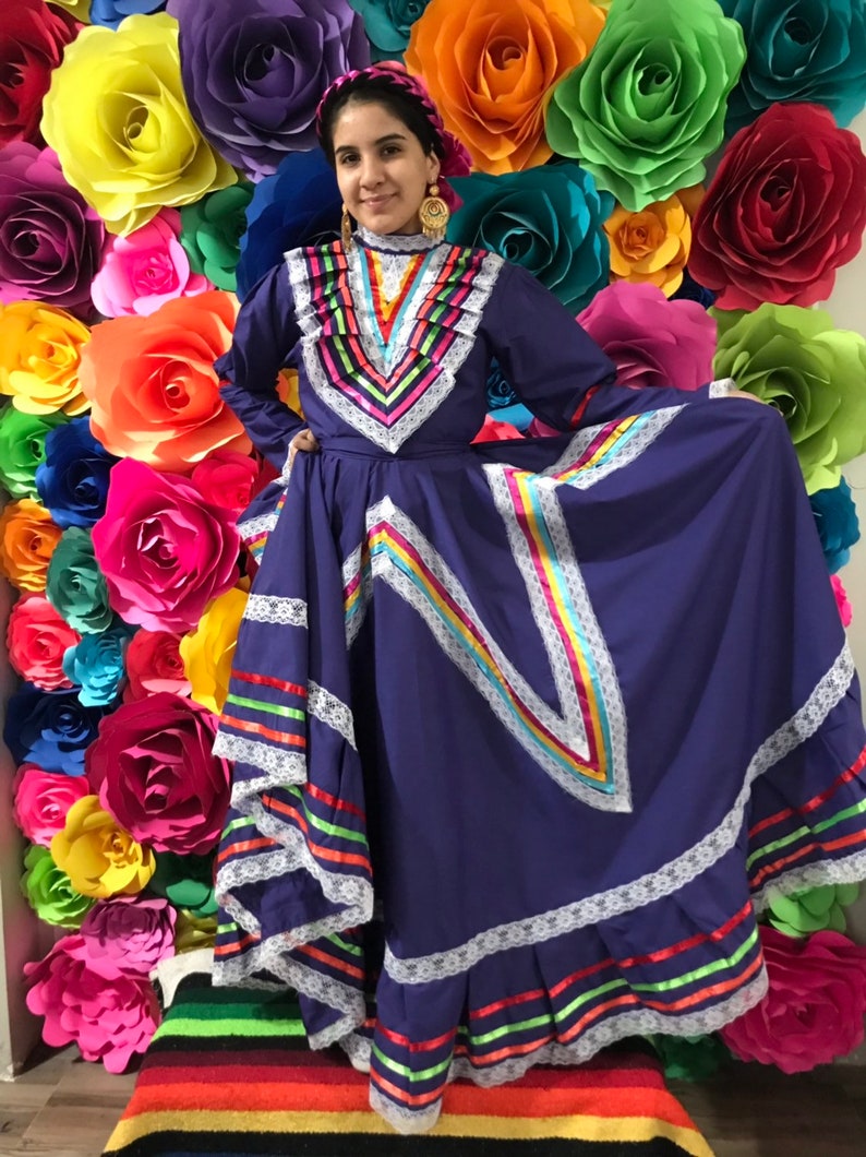 Mexican Dress Size 16 Purple Jalisco Dress Folkloric Mexican - Etsy