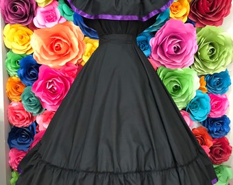 Mexican Black skirt  with top  Handmade- Beautiful-  womans  mexican boho   coco theme party  day of the dead 100cm