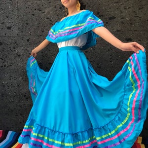 Mexican Dress With Top Color BLUE Handmade Beautiful Womans - Etsy
