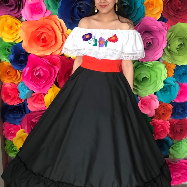 Las mujeres mexicanas visten FALDA SÓLO NEGRO día de los muertos fiesta mexicana coco fiesta temática noche de muertos talla única se adapta al disfraz de adelita 90c