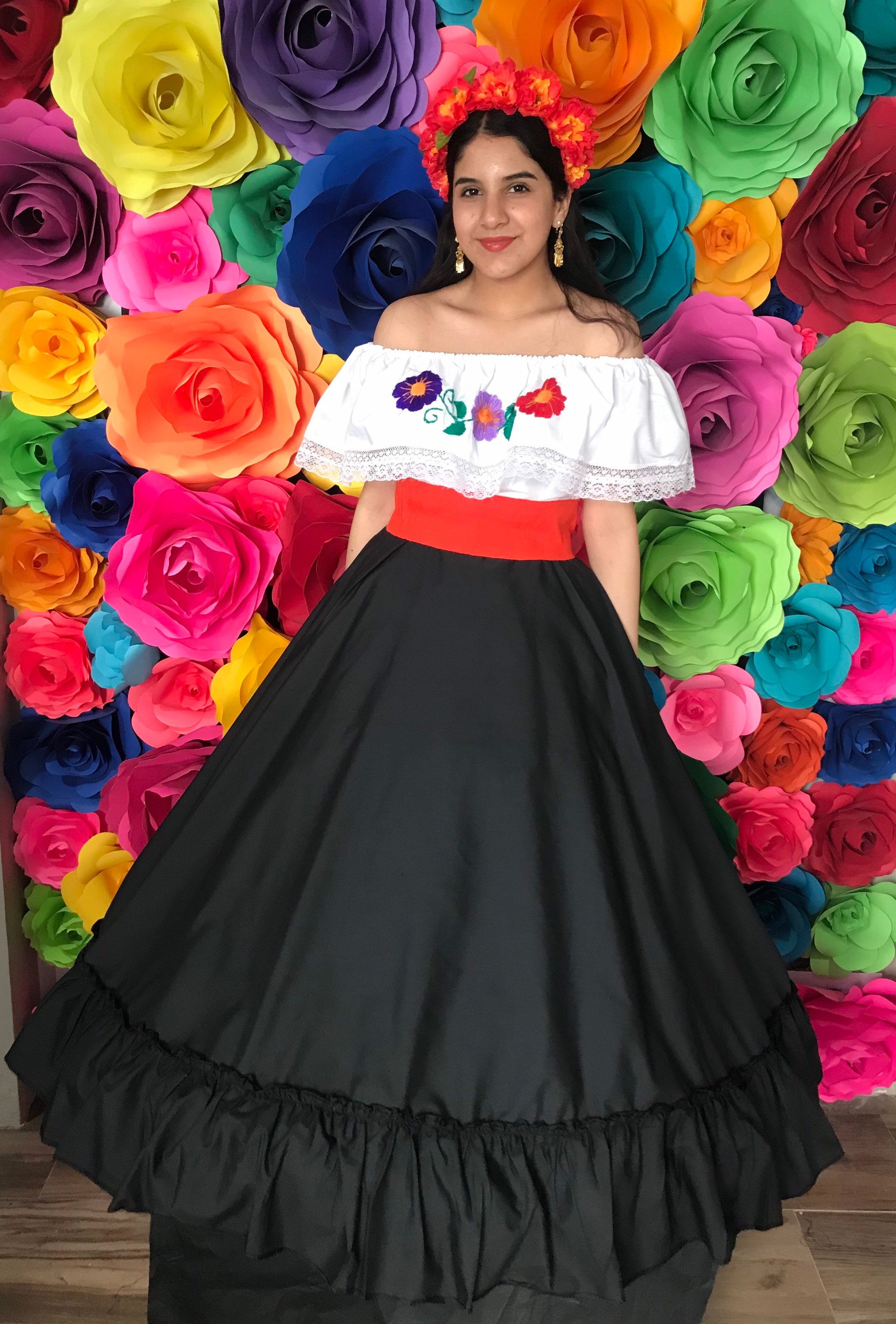 Mexican Womans Dress SKIRT ONLY Black Day of the Dead Mexican - Etsy