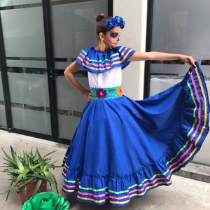 Mexican SKIRT and blouse two piece ribbon day of the dead katrina  style revolutionary adelita coco theme party wedding 80cm