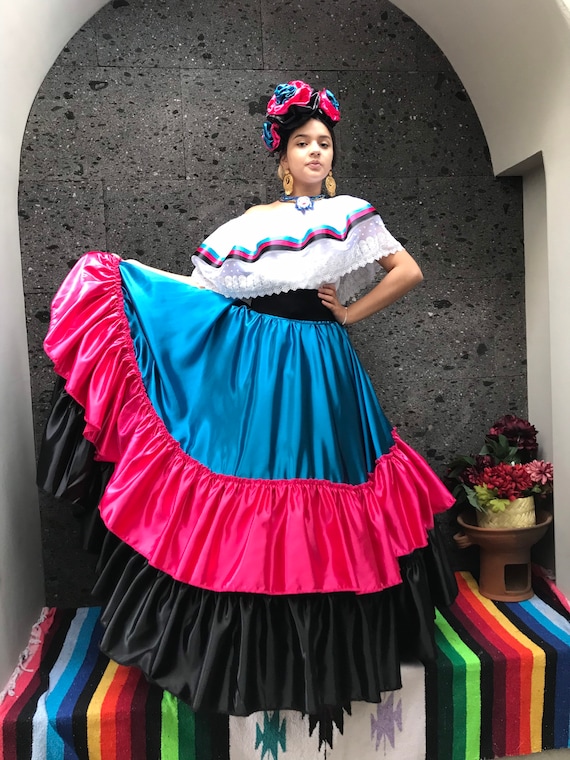 Vestito da donna messicana 5 de Mayo festa a tema coco fiesta matrimonio  abito a 3 livelli Folklorico pratica gonna giorno della virgen de Guadalupe  morta -  Italia