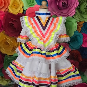 Mexican Jalisco Dress: Colorful Ribbon Fiesta Outfit, Size 1