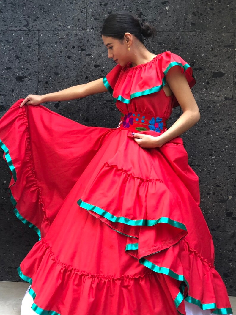 Frida Kahlo style Mexican Red skirt with top Handmade Beautiful womans mexican boho coco theme party day of the dead 100cm