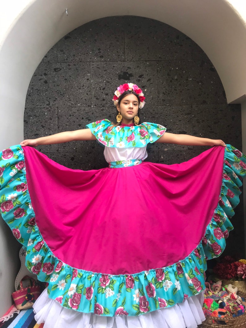 Mexican dress with top Handmade skirt Frida Kahlo style-womans | Etsy