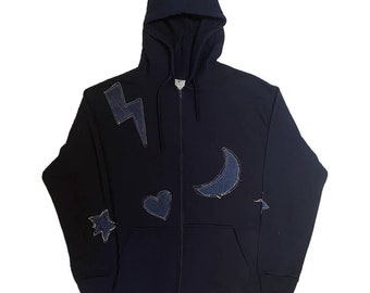 Hoodie with Denim Geometric Figures