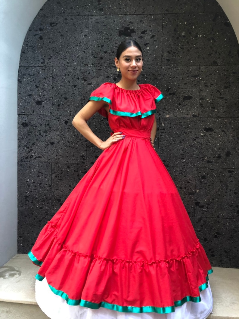 Frida Kahlo style Mexican Red skirt with top Handmade Beautiful womans mexican boho coco theme party day of the dead 100cm