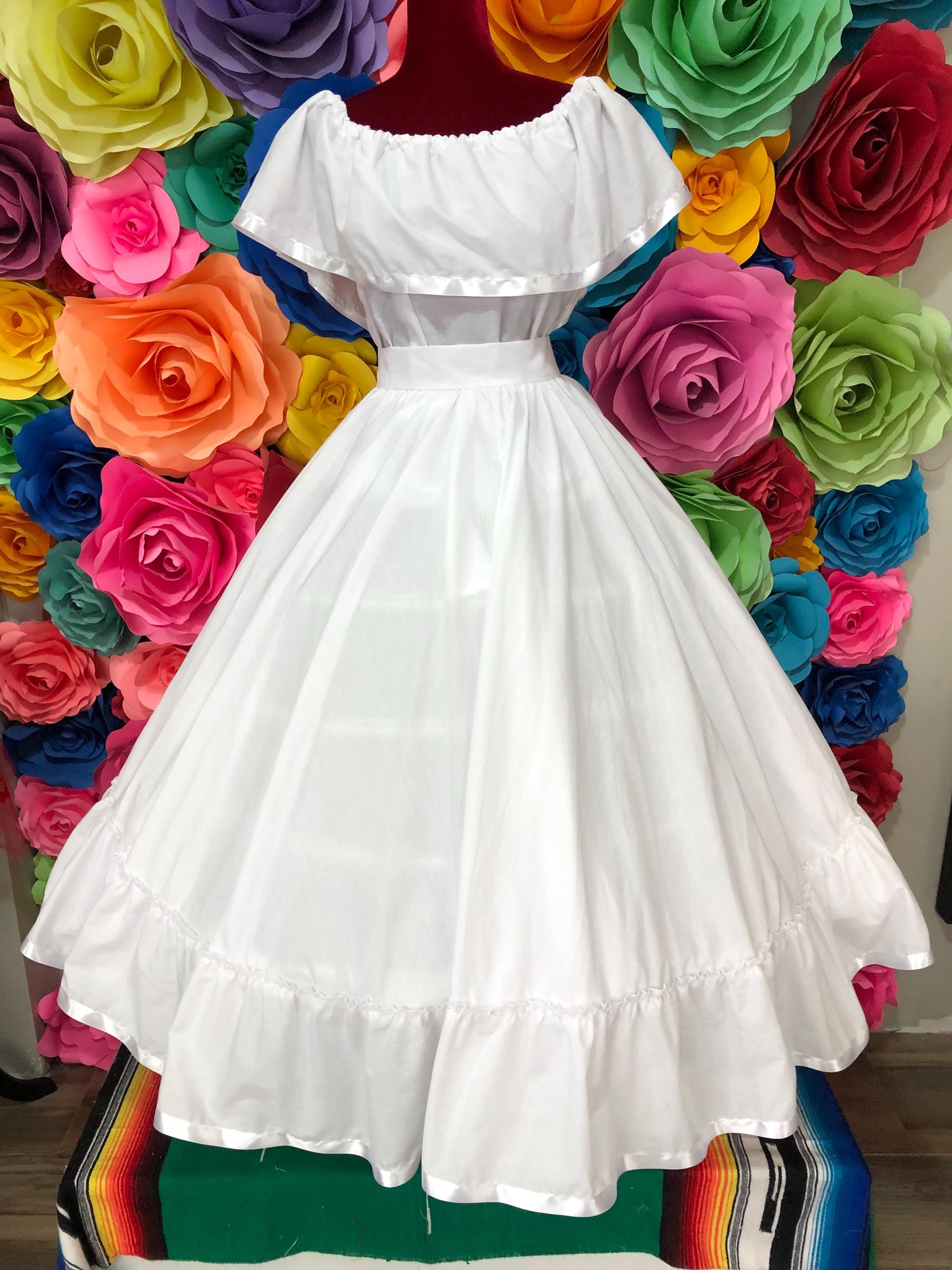 Mexican white double skirt Mexico todo corazon 102 cm long folkloric skirt day of the dead  5 de Mayo costume ballet folklorico