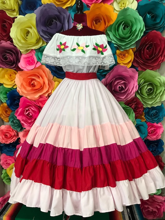 Falda mexicana valores rosa Mexico todo Corazon doble vuelo