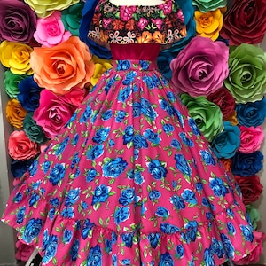 Flowered  Mexican practice  skirt 5 de mayo day of the dead coco theme party 100 cm Frida Khalo inspired