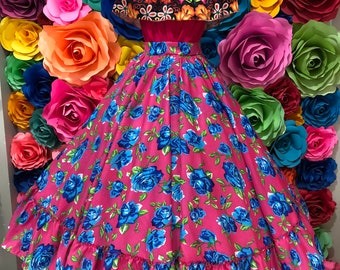 Flowered  Mexican practice  skirt 5 de mayo day of the dead coco theme party 100 cm Frida Khalo inspired