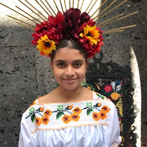 Diadema de día de muertos inspirada en Frida, corona de flores para niños del 5 de mayo, fiesta mexicana