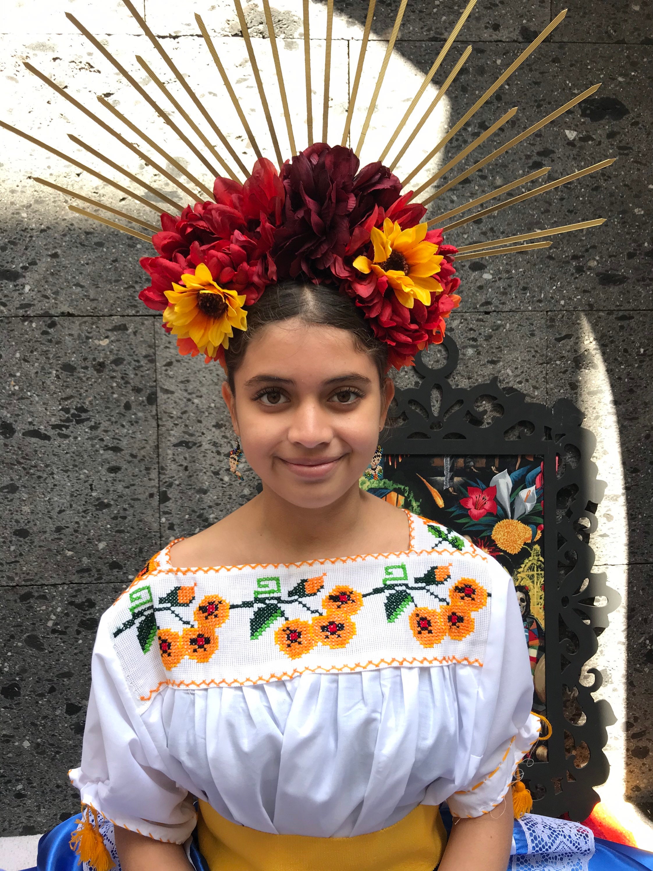 Day of the head band red flowers catrina inspired kids 5 de Mayo Mexican fiesta Day of the Dead Head Band Catrina Inspired Kids 5 De Mayo  main image 2