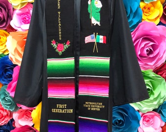 Class of 2024 Mexican graduation sarapeZarape sash San Judas Tadeo flowers zarape sash sarape graduation gift personalized embroidered