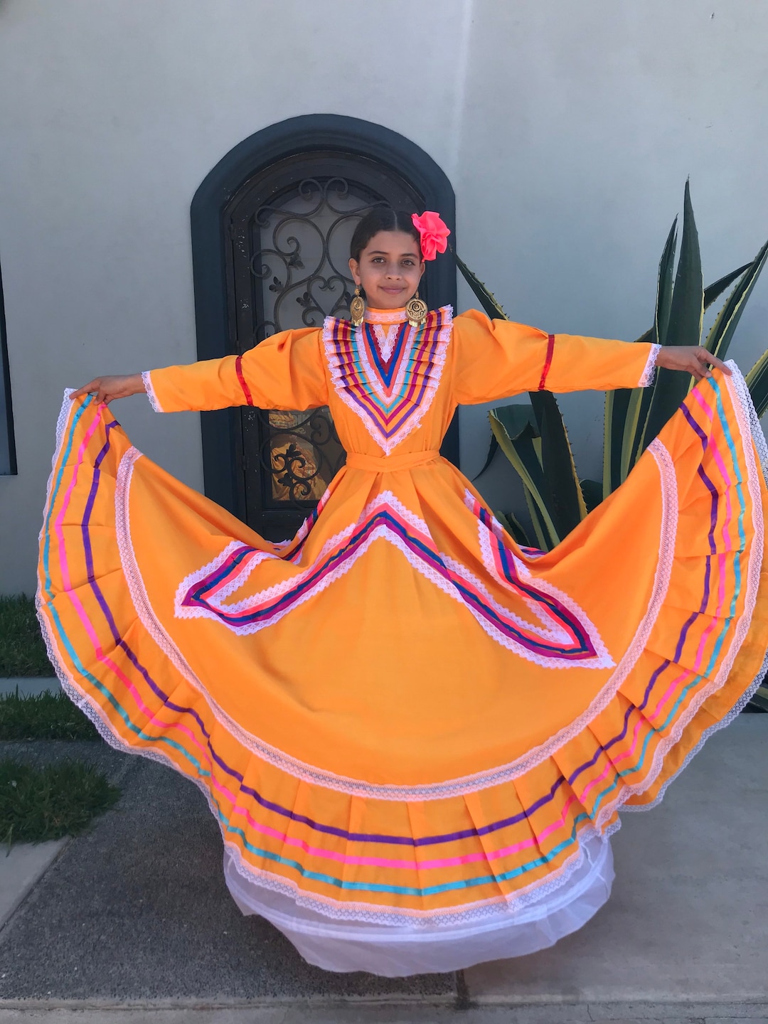 Vestido mexicano talla 14 Vestido amarillo Jalisco Folklórico