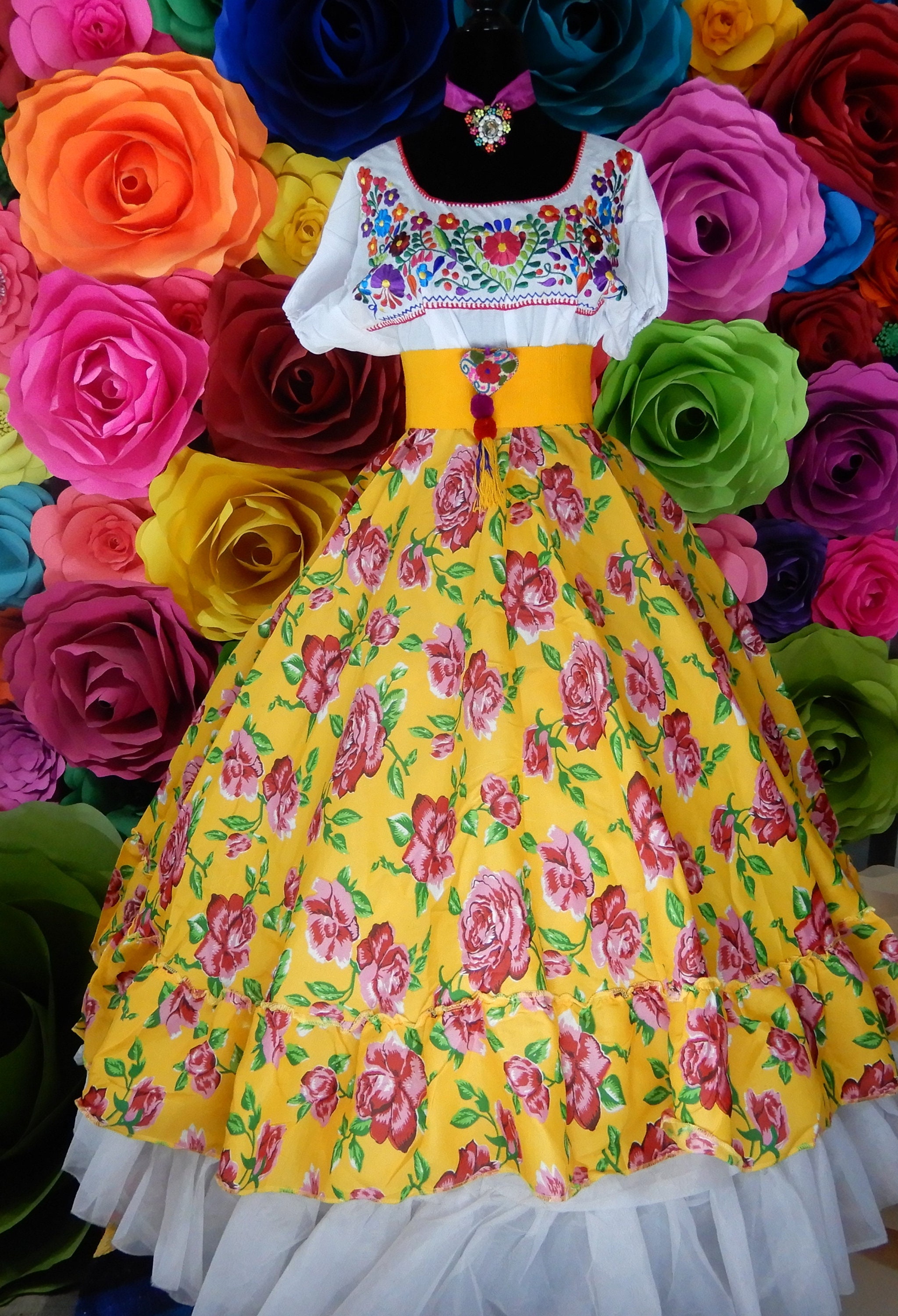 Mexican Flowered SKIRT Yellow Handmade Beautiful-frida Kahlo | Etsy