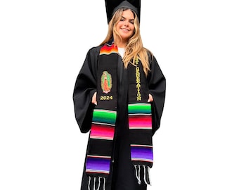 Graduation Sash Black  writing Sarape School logo embroidery personalized custom graduation Yellow sash virgin and 2024