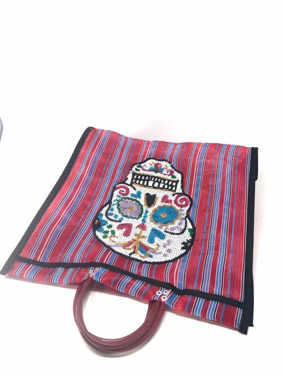 Embroidered Sugar Skull With Trim Wristlet- Red Embroidered Sugar Skull With Trim Wristlet- Red