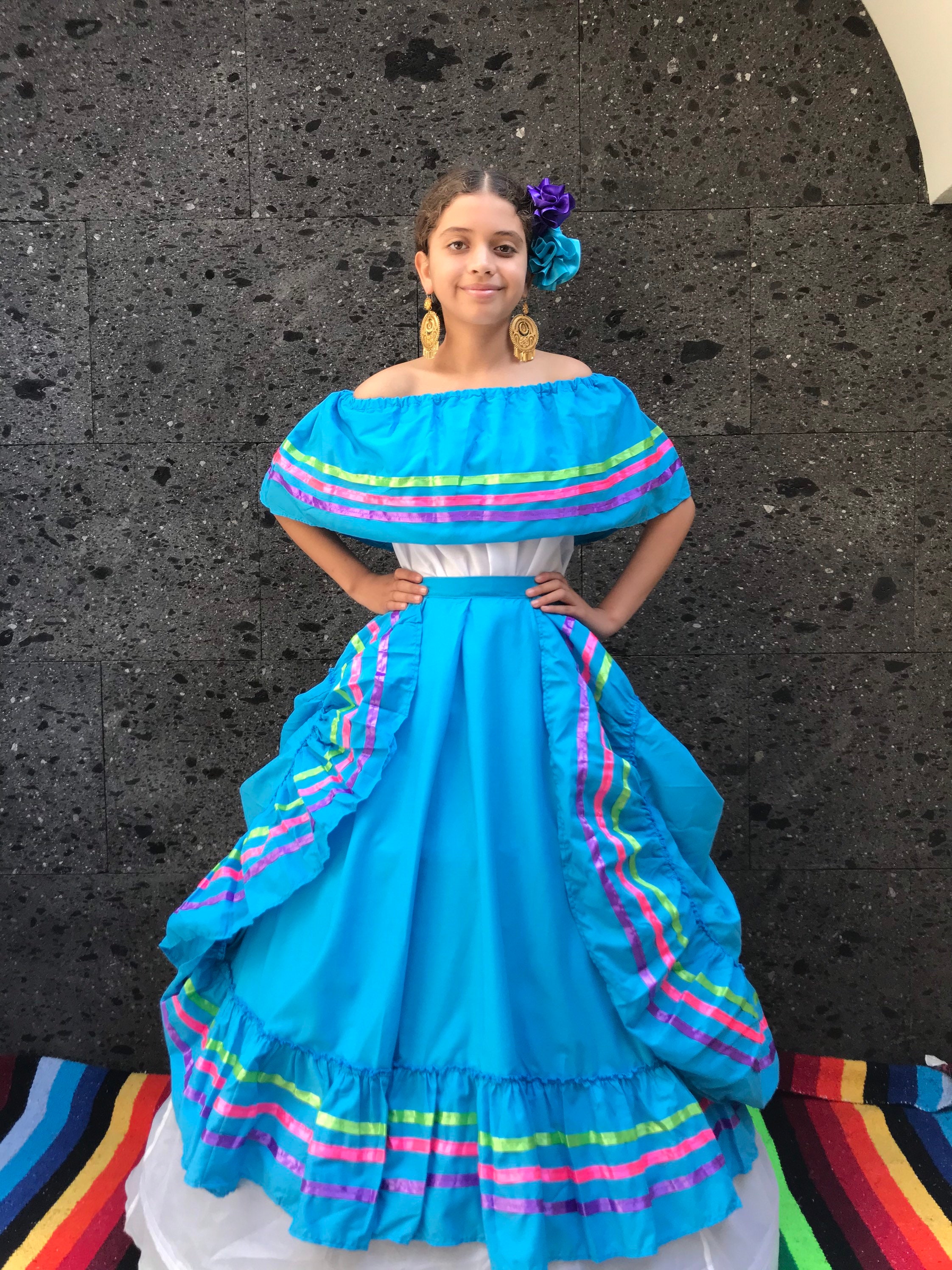 Mexican dress with top color BLUE Handmade Beautiful Frida | Etsy