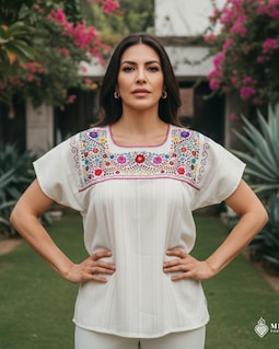 メキシコ刺繍ブラウス - ハンドメイド Otomi Floral & Design ラージ