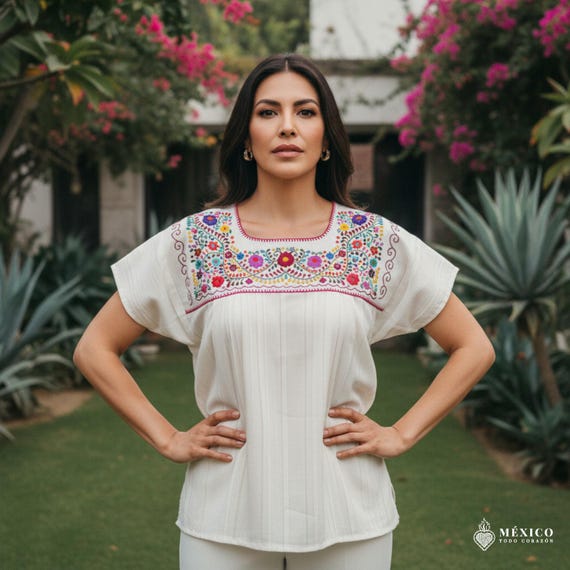 メキシコ刺繍ブラウス - ハンドメイド Otomi Floral & Design ラージ