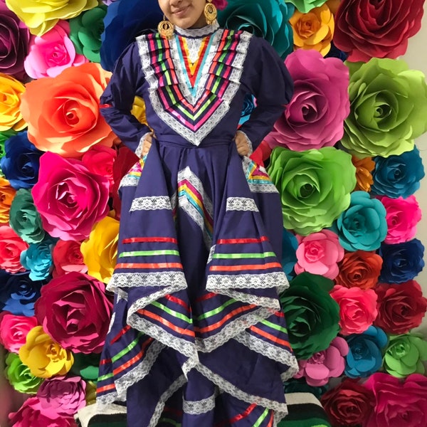 Vestido mexicano talla 14 Vestido Jalisco Púrpura Oscuro Estilo Folklórico-Frida Kahlo mexicano boho hippie Vestido de baile mexicano boda 5 de mayo fiesta