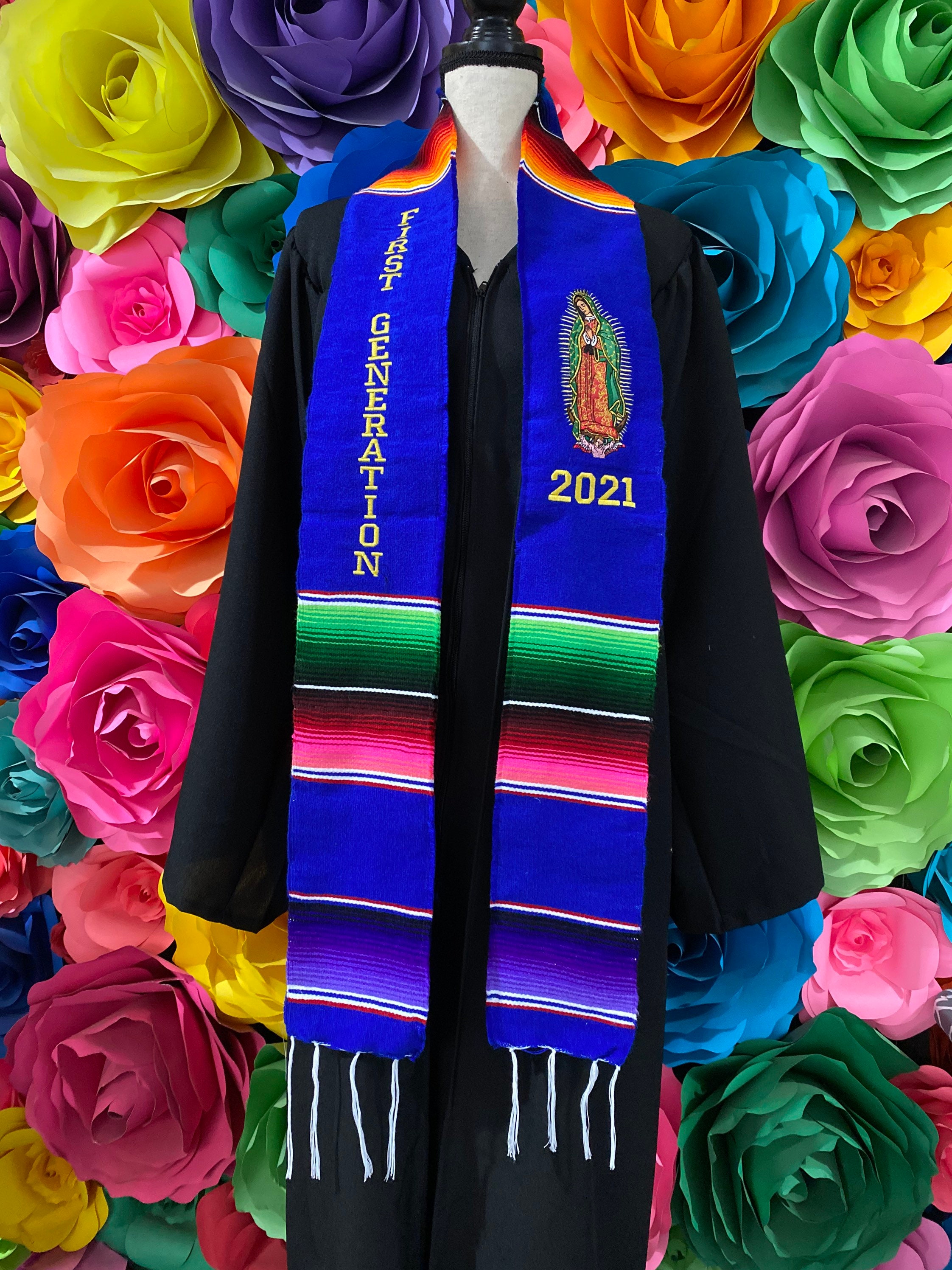 Graduation Mexican sash stole class of 2021 White gold letters Virgen