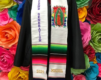 Class of 2024 Mexican graduation sarapeZarape sash Virgen of Guadalupe flowers zarape sash sarape graduation gift personalized embroidered