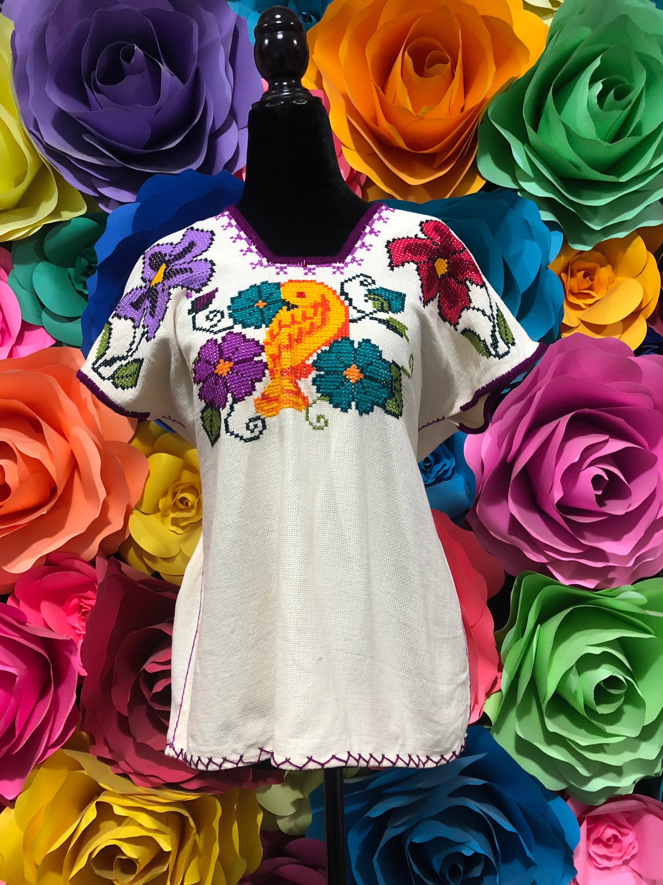Handmade Mexican Blouse: White Floral Embroidered Fiesta Top - Etsy
