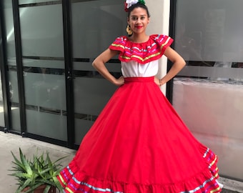 メキシカンドレス、トップ付き、レッド、ハンドメイド、美しいスタイル