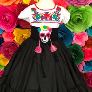 Mexican black practice DOUBLE circle SKIRT ONLY day of the dead Beautiful style- boho hippie babYcoco theme party folklorico 65