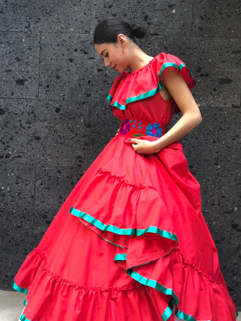 Frida Kahlo style Mexican Red skirt with top Handmade Beautiful womans mexican boho coco theme party day of the dead 100cm