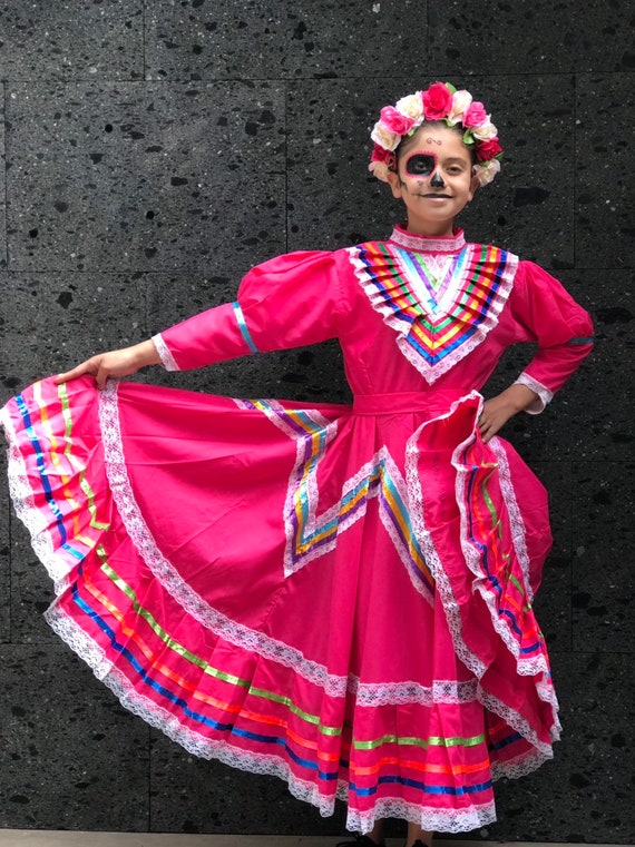 Mexican Jalisco Dress: Hot Pink Embroidered Fiesta Dress, Size 10 - Etsy  New Zealand