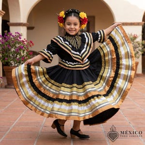 black and gold mexican dress Handmade Mexican Dress from Aida Coronado Mexican black embroidered dress