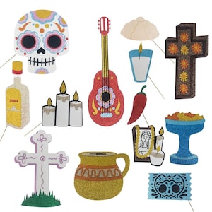 Photo Booth Party props decoración coco tema día de fiesta de la querida fiesta mexicana guitarra blanca 5 mayo noche de muertos